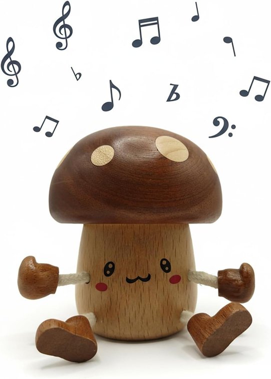 Happy Birthday to You Wooden Mechanism Music Box Cute Mini Mushroom Vintage Wood Carved Musical Gift for Birthday Valentine's Day Christmas Thanksgiving Day