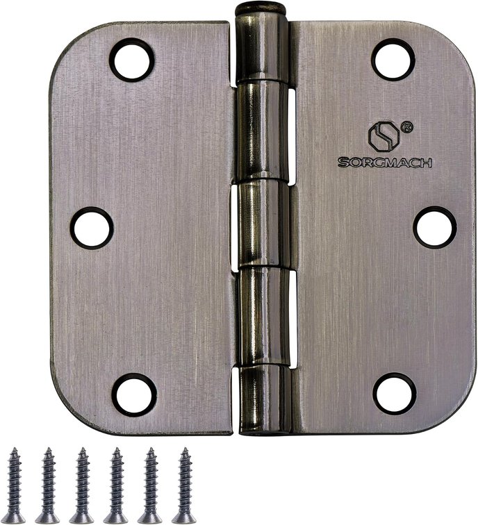 Door Hinge 3 1/2 Inch Interior Door Hinges Antique Brass 3.5 Inch Interior Hinges 5/8" Radius Flat Iron Hinge 3  "x 3  " Door Hardware - 12 Pieces