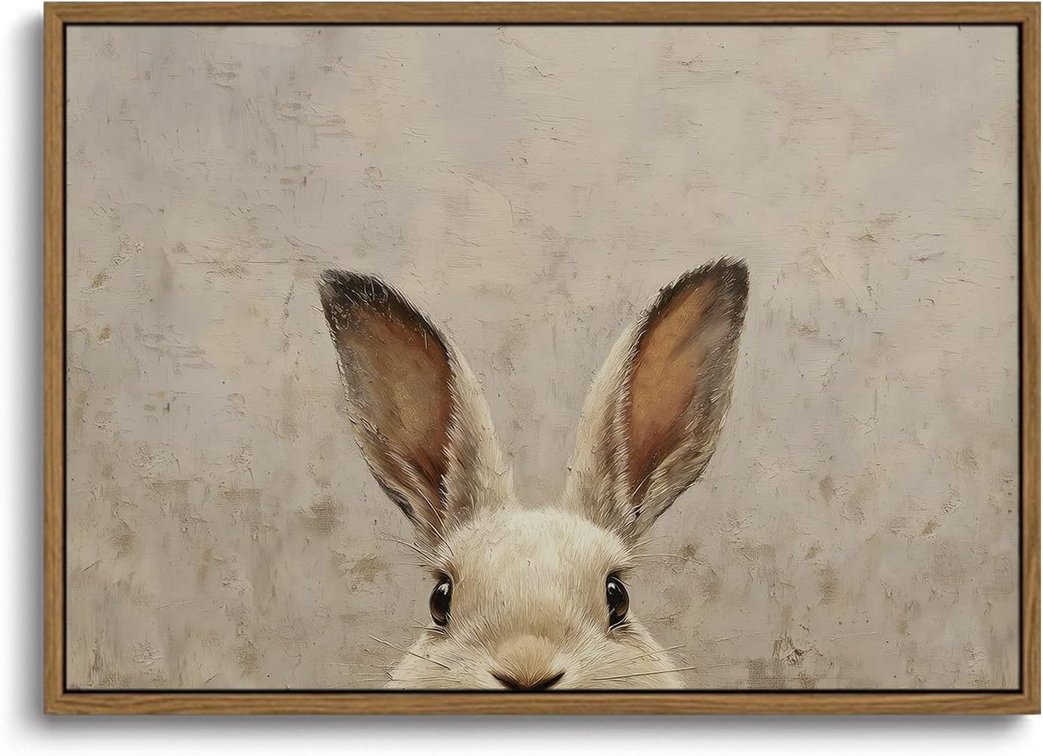 KISSFOX Framed Wall Art Vintage Wall Decor Rabbit Pictures Easter Bunny Canvas Art Rustic Animal Paintings Retro Artwork For Bedroom Living Room Kitchen