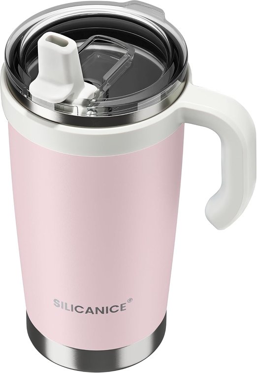 For Iced Coffee & Smoothies   Never Drink from a Moldy Lid Again: 20oz Hygienic Tumbler, 100% Leakproof Lid & Removable Foldable Spout. Reinforced Base, Fits Cup Holders - Pink Sand