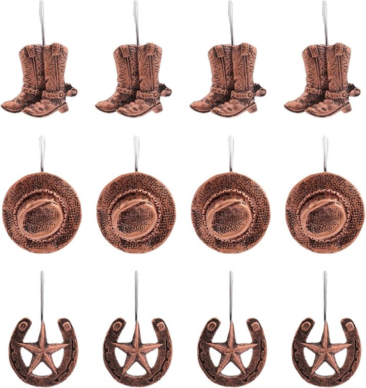 12Pcs Western Cowboy Shower Curtain Hooks,Vintage Boho Boot Hook Ring