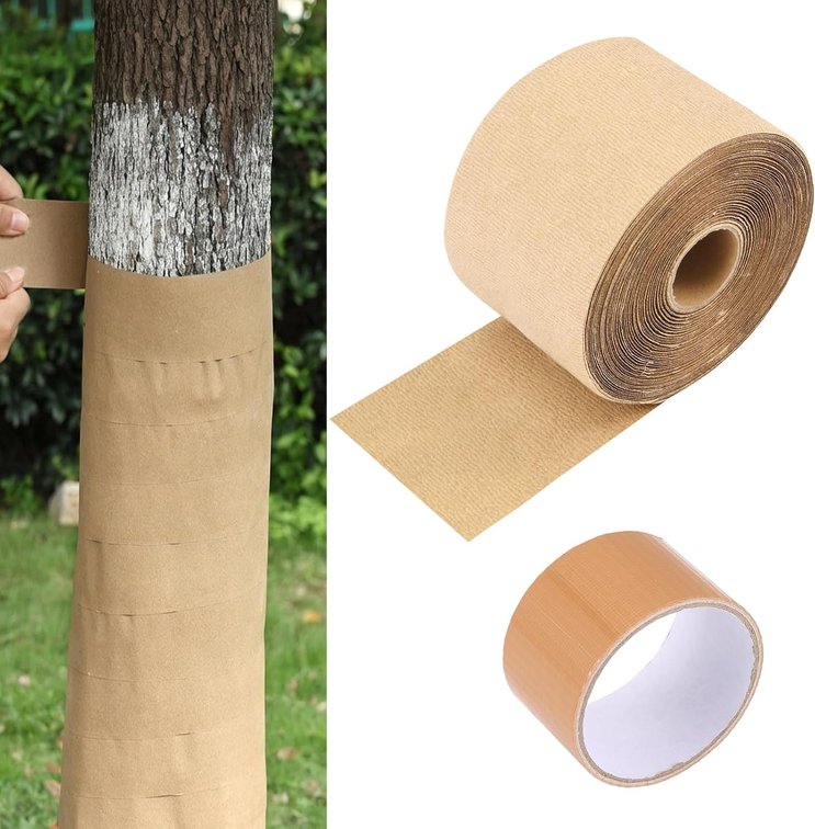 YEXEXINM 213FT Paper Tree Wrap for Damaged Bark Repair 3.1" Winter Tree Wraps to Protect Bark from Deer Animals Frost Sun Weather Resistant Trunk Protectors Frost Cover with Adhesive Tape