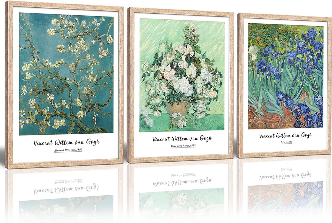 Framed Irises Vincent Van Gogh Canvas Wall Art, Vintage Roses Paintings, High Fashion Pictures Poster Prints, Minimalist Classic Wall Decor for Living Room, Bedroom, Bathroom 12"x16"