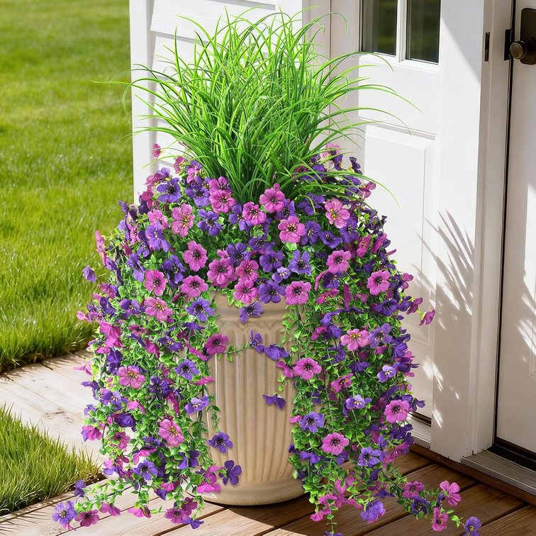 Hommyea Artificial Fake Mums Flowers Plants for Outdoors Fall Home Decor
