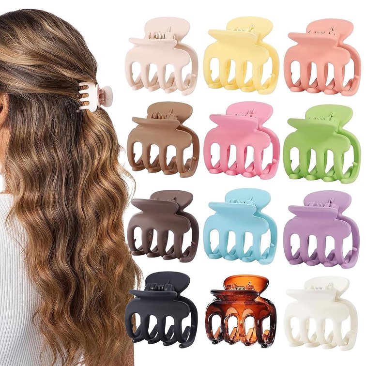 12 Pcs Small Claw Clips 1.8 Inch, Colorful Matte Medium Hair Clips for Women and Girls, Non-Slip Strong Hold Jaw Claws for Thin Fine Hair, Hair Accessories for Half Updo