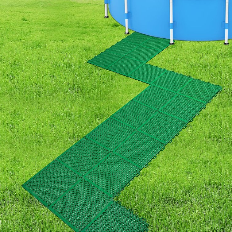 20Pcs Pool Drainage Mat,10.3" x 10.3"above Ground Walkways, Pool Mat with Multiple Splicing Methods to Prevent Dirt from Entering The Pool,Interlocking Plastic Floor for Pools, Spas, Passways(Green)
