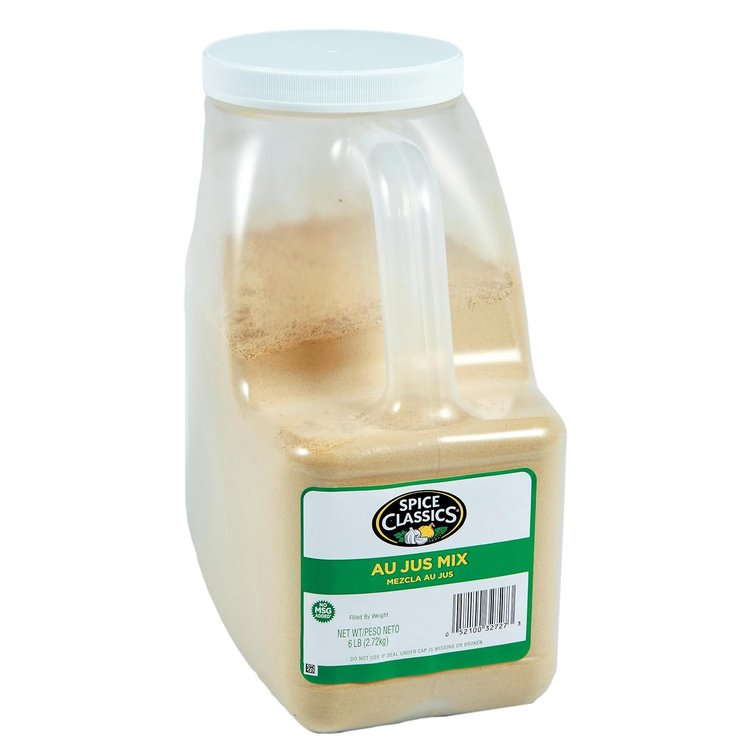 Best by Nov 2026 Spice Classics Au Jus Mix, 6 lb - One 6 Pound Container of Au Jus Gravy Mix, Best for Bulk Preparation, Use to Heighten Flavor of Ribs, French Dip Sandwiches, Roast Beef and More