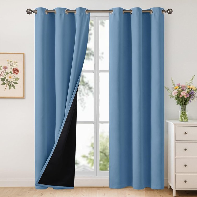 YoungsTex 100% Blackout Curtains 84 Inch Length for Bedroom Window, Thermal Insulated Drapes with Grommet Heat Blocking for Living Room, Denim Blue, 2 Panels, 42 X 84 Inch