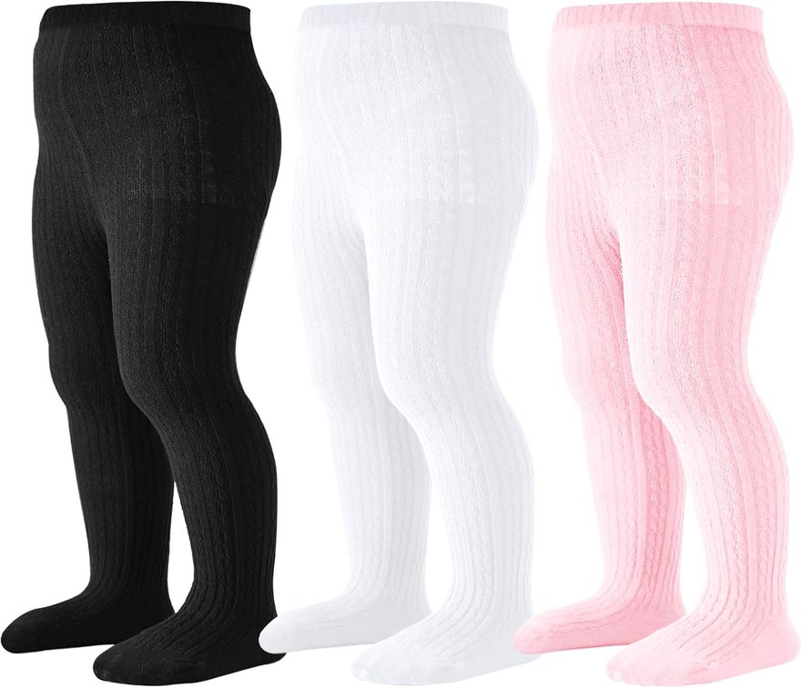 SET OF 2 Size XS Baby Tights Toddler Girls Cable Knit Cotton Leggings Stockings Pantyhose
