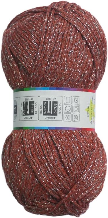 SET OF 2 Silver Sparkly Chainette Yarn,3.5oz/98g 158yds Yarn for Crocheting and Knitting (40 Reddish Brown, 1 Pack)