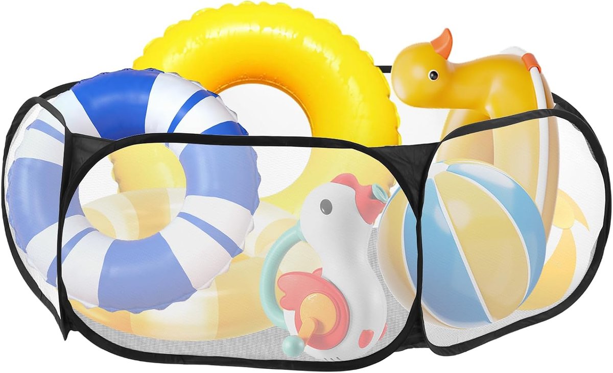 Pool Toy Storage Bin, Nylon Mesh Pool Organizer,Modern Black Pool Storage Bin for Goggles, Beach Balls, Floats,Pool Noodles Swim Accessories Swimming Pool Storage Bin for Summer Beach
