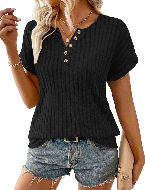 Size Medium Womens Short Sleeve Sweater Textured Tops Trendy Business Casual Outfits Work Blouses Spring Summer Shirts