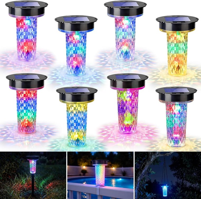 8 Pack Solar Pathway Lights, 3 in 1 Color Changing Outdoor Fence Landscape LED Lights Waterproof with Stake, Hook & Strap for Above Ground Pools, Yard, Pathway