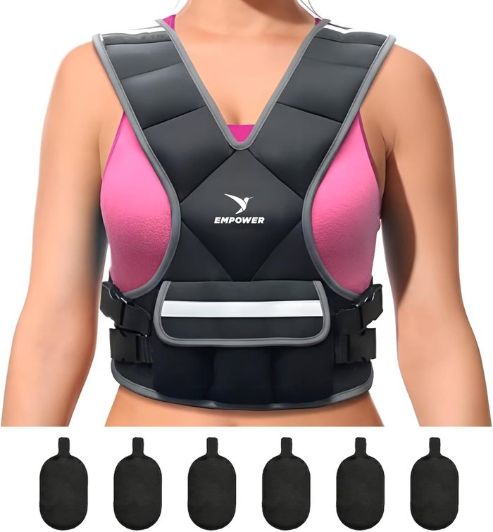 16lb Weighted Vest for Women with Reflective Strips   Fixed 8lbs, Adjustable 4-10lbs (4 in1) or Adjustable10-16lbs (4 in 1), Strengthen Muscles, Boost Bone Health, and Burn More Calories for Workout - Rucking Vest