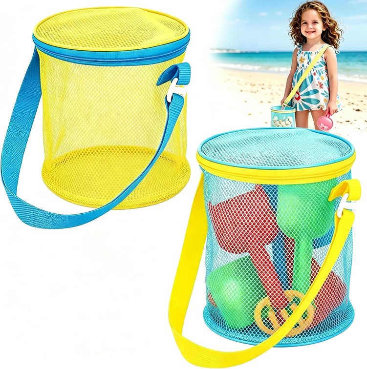 SET OF 2 - 2 PCS Seashell Bag, Mesh Shell Bags for Beach Foldable Seashell Holder Kids Toys Storage Bag Collecting Tools Sea Shell Bags for Beach VacationsTravel Essentials for Boys and Girls