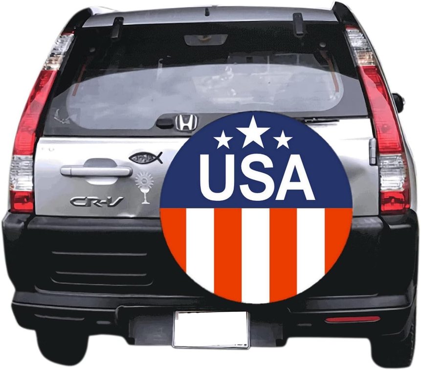 Spare Tire Cover with American Flag, Spare Wheel Cover Protector, Waterproof Dust-Proof, for Honda CR-V, Buick Toyota Ford Mazda KIA Car, Spare Wheel Cover Protector (S: 205/65R16, 215/70R15)