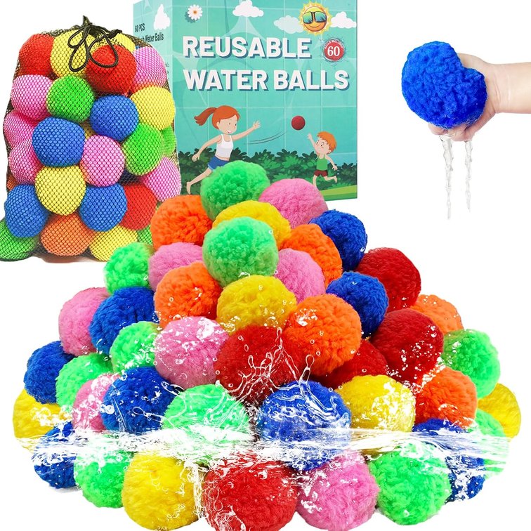 60 Pcs Reusable Water Balls, Reusable Water Balloons for Outdoor Toys and Games, Water Toys for Kids and Adults Boys and Girls - Summer Toys Ball for Pool and Backyard Fun