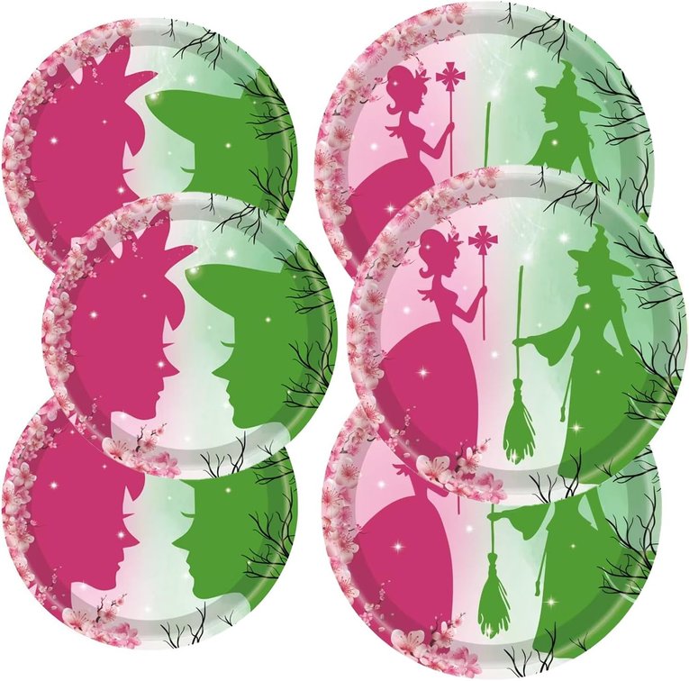 SET OF 2 - 50Pcs Witch Party Supplies Pink and Green Birthday Decorations 9" Witch and Princess Happy Birthday Dinner Plates 7" Witch Dessert Plates for Women Baby Shower Witch Party Decorations