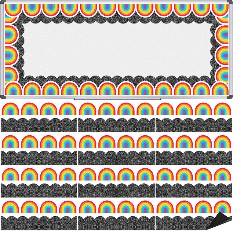24 Sheet Magnetic Bulletin Board Border Composition Notebook Rainbow Decor