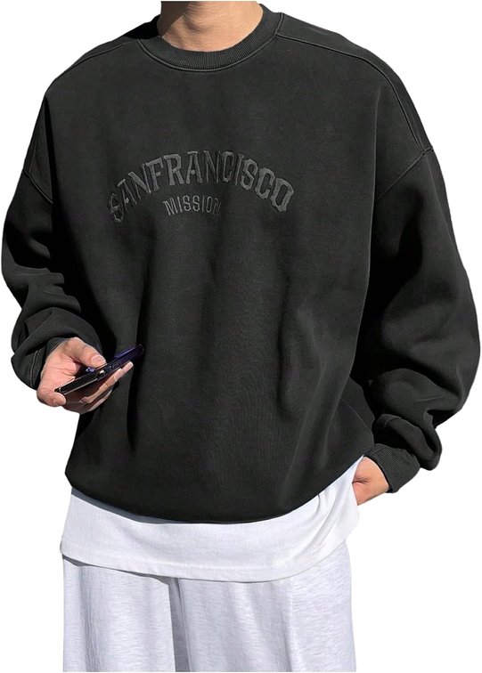 Size Small SHENHE Men's Oversized Crewneck Sweatshirt Letter Embroidered Vintage Baggy Sweatshirt Pullover
