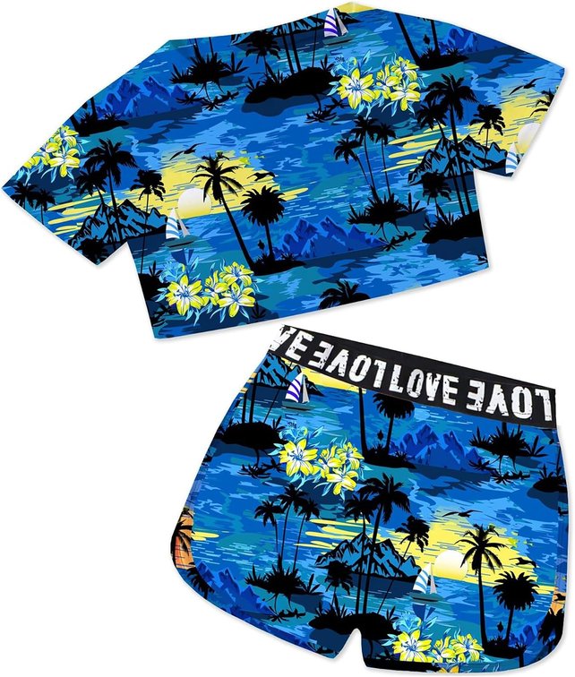 Size 7-8 Year Girls Short Sleeve Crop Top & Athletic Shorts Set,7-8