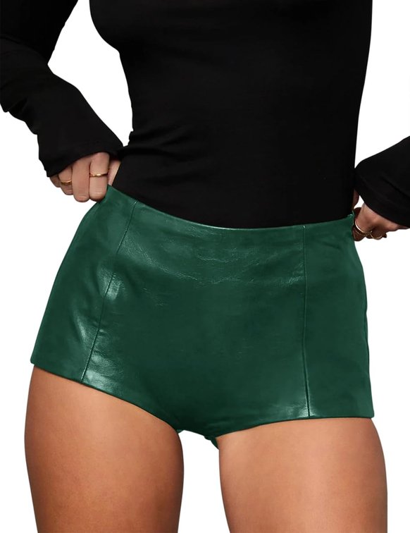 Size Medium Women's Faux Leather Shorts High Waist Stretch Skinny Mini Shorts Sexy Hot Pants