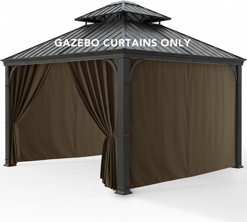 Gazebo Curtains Outdoor Waterproof with Zipper, 4-Panel, Brown