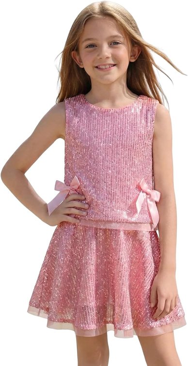 Size 13/14 Yrs Haloumoning Girls Sequin Skirt Set Kids Sparkly Tank Tops and Flowy A-Line Skirts Skorts Cute Summer Outfits 5-14 Years