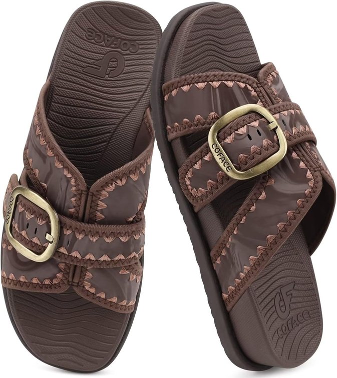 Size 8 Women's Flat Sandals Summer Beach 2026 Trendy Dressy Walking Sandals with Arch Support Outdoor Slides for Women Plantar Fasciitis Relif Slides