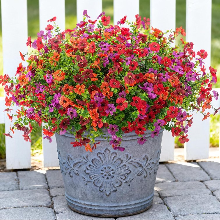 Artificial Fake Flowers Plants for Outdoor Spring Summer Decor 12 Bundles