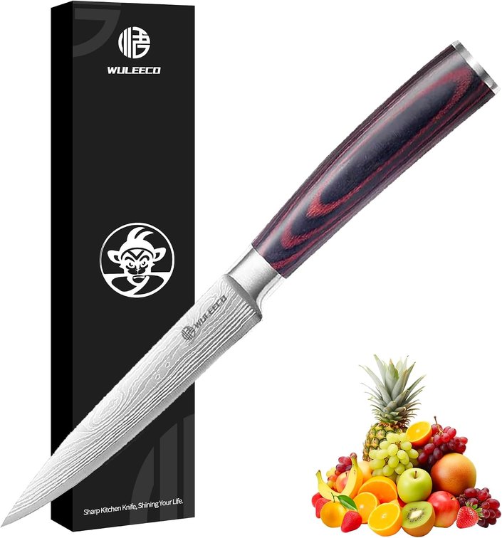 Utility Knife, 5 Inch Chef Knife, Ultra Sharp Kitchen Knife with High Carbon Stainless Steel Blade, Multipurpose Kitchen Knife with Ergonomic Pakkawood Handle and Gift Box