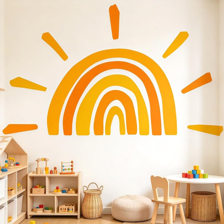 Boho Sun Rainbow Wall Decals, Minimalist Kids Nursery Wall Stickers Decor