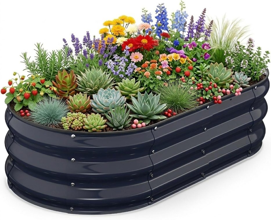 Raised Garden Bed 4 2 1 FT, Galvanized Metal Raised Planter Box