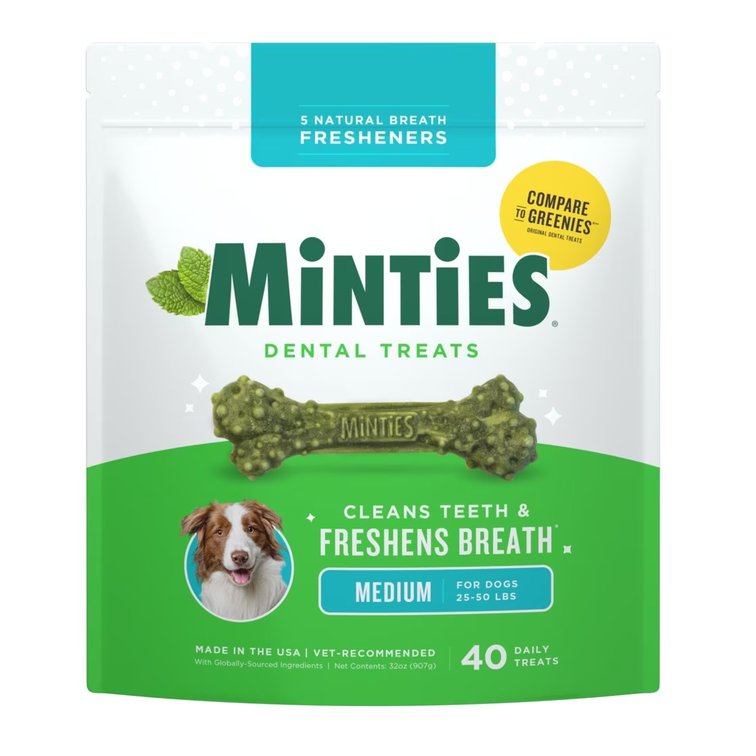 MINTIES Dog Dental Bone Treats, Dental Chews for Medium Dogs, 40 Count, Shelf-Stable
