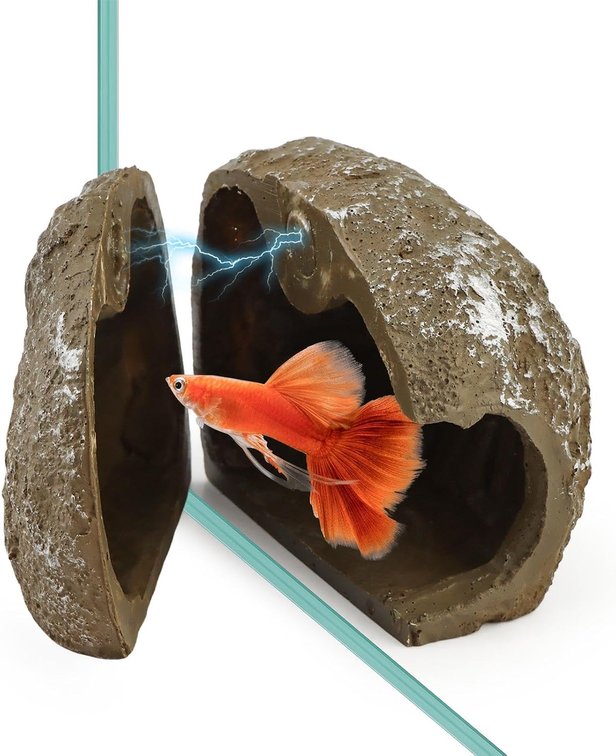 Magnetic Aquarium Cave Hideout, Upgraded Strong Magnet, Premium Resin Tank Decor with Multi-Position Placement, Easy to Maintain for Small Fish, Crab, Spider and Scorpion