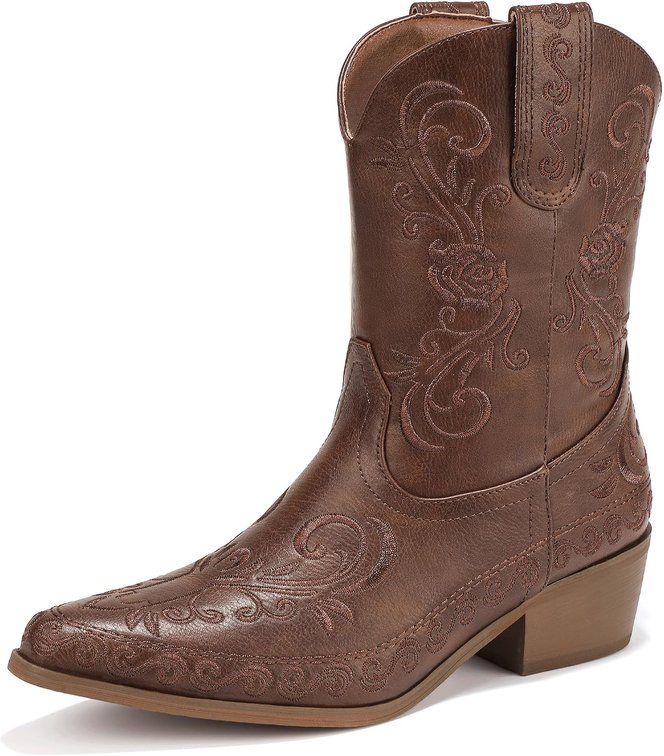 SIze 11 Cowboy Boots for Women Cowgirl Western Ankle Boots Embroidered Stitched Pointed Toe Short Low Chunky Heel Dress Boots Comfortable Country Cute Fashion Vintage Classic Booties