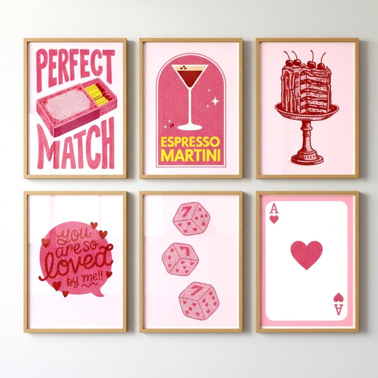 Shappy 6 Pcs Pink Preppy Diamond Art Kits Pink Cocktail Cake Dice