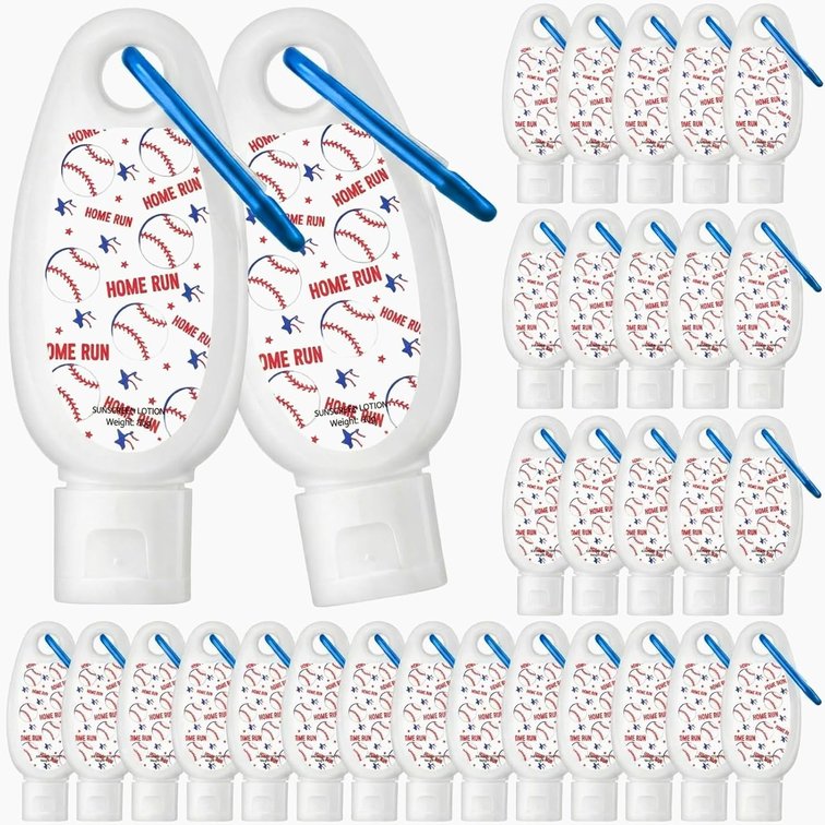 24 Pcs Baseball Team Gift Bulk Mini Sunscreen Travel Size 1oz Back to School Party Favor Sunscreen Keychain with Clip Spf 30 Fragrance Free Broad Spectrum Sport Baseball Birthday Accessories for Girl