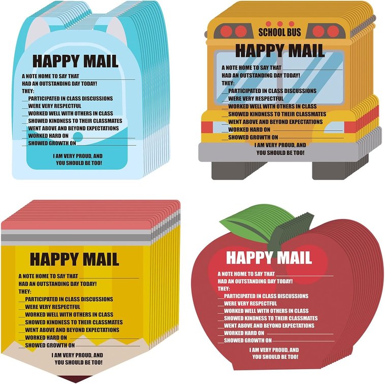 Eersida 60 Pcs Happy Mail Cards Teacher to Parents, school Elements
