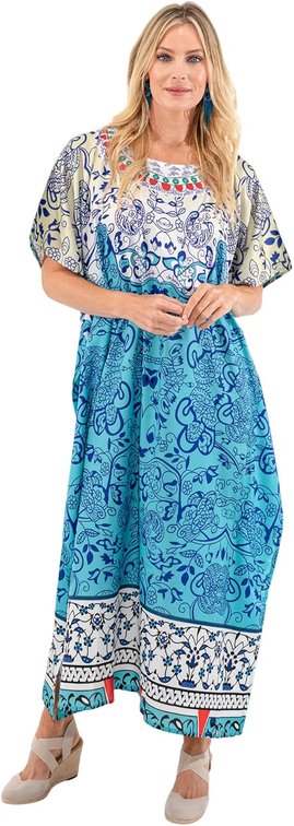 Size XL Miss Lavish London Long Kaftan - Elegant V Neck Loose Fit Beach Kimono Gown, Plus Size Kaftans Resort Wear Lounge Dresses