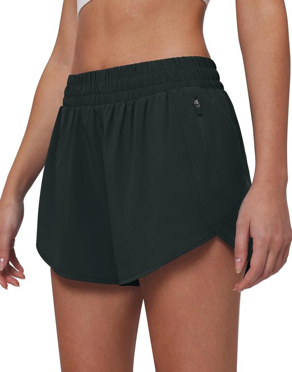 Size Medium Women's 3" High Waisted Running Shorts Quick Dry Dolphin Sporty Athletic Gym Track Shorts for Women with Zipper Pocket