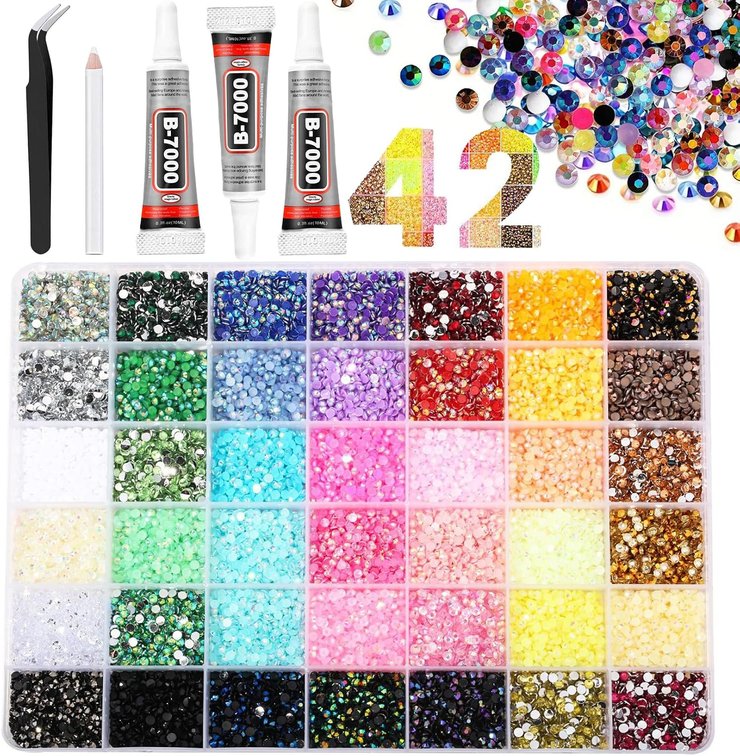 Ayzololo 42 Colors Resin Jelly Rhinestones for Bedazzling, 3mm 32000Pcs Flatback Gems Bedazzler Kit, Tweezer & Pickup Pen for Nail Art, DIY Crafts, Phone Cases