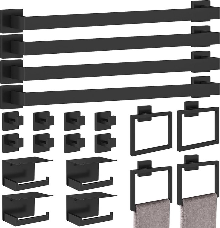 20-Pieces Matte Black Bathroom Hardware Set