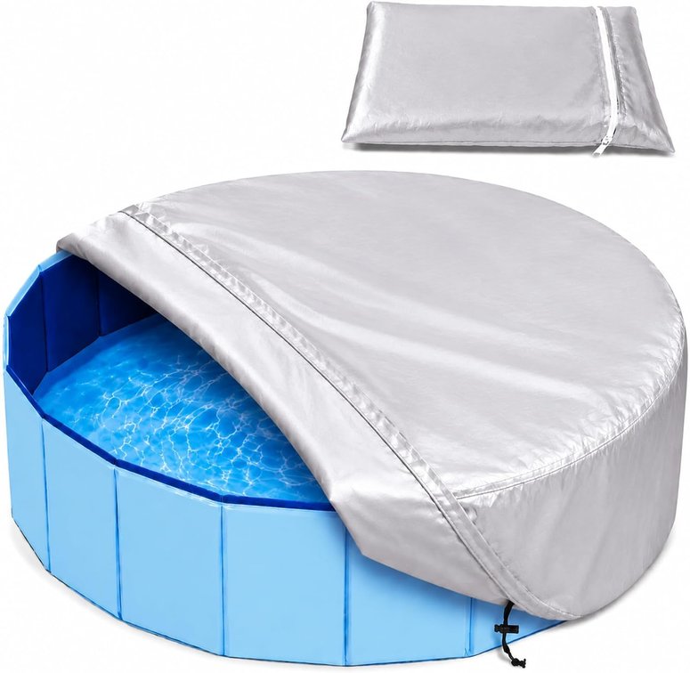 Round Dog Pool Cover, Waterproof Drawstring Bag for Kiddie - Silver, 71in