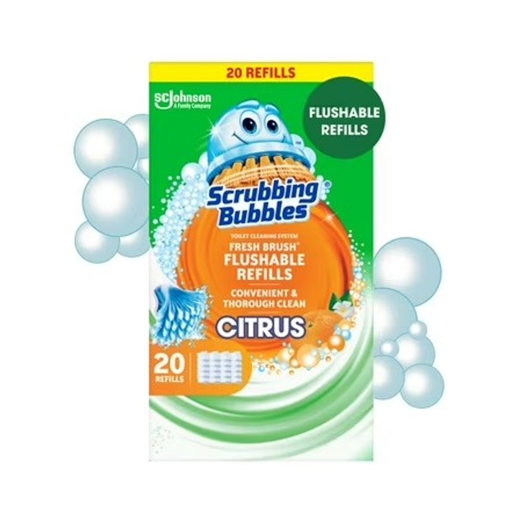 Scrubbing Bubbles Toilet Bowl Cleaner Wand Refills, Flushable Fresh Brush Cleaning Pads, Citrus, 20 Count