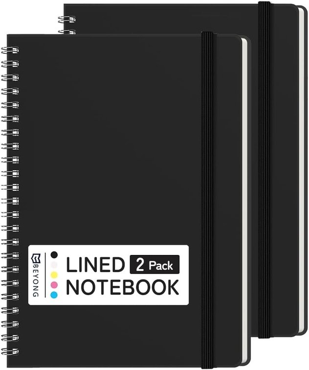 BEYONG Spiral Journal Notebook - 2 Pack Small Size, Lined Journals for Writing, Journaling, Note Pad, Diary, Work & School, Men & Women (Black, 5x7)