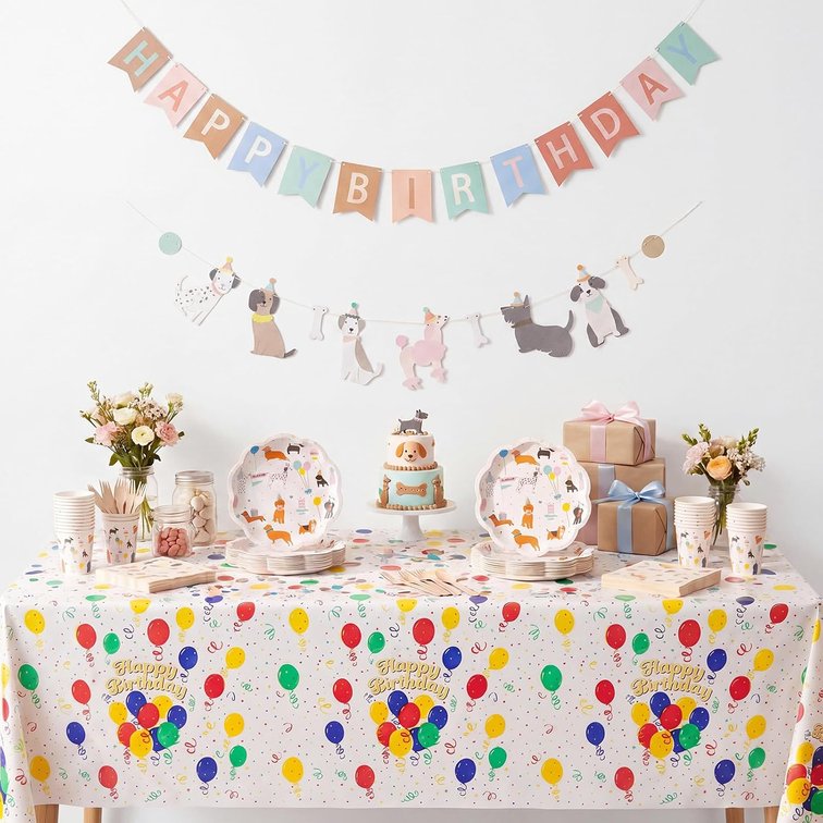 LemonRoad Dog Birthday Party Decorations Supplies Serves 25 Guest Puppy Party Decorations Dog Plates Napkins Cups Tablecloths Banner Disposable Dinnerware Set for Puppy Parties Favors