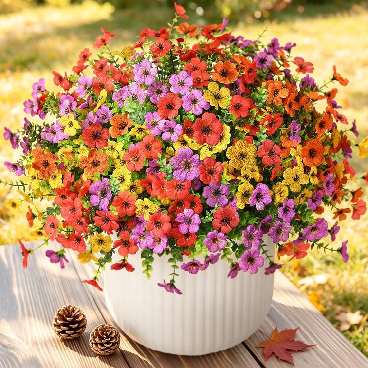 Artificial Flowers Faux Plants Outdoor Fake Flowers Spring Decor,12 Bundles Realistic Plastic Plant Colorful Daisy UV Resistant for Summer Decor Porch Patio Home Yard Garden Window Box Pot Planters