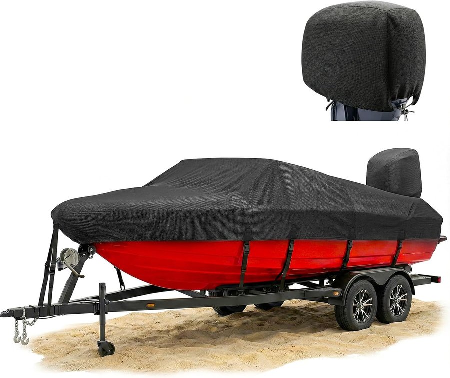 Boat Cover 16-18ft 1200D Boat Tarp with Storage Bag for Narrow-Body Ship