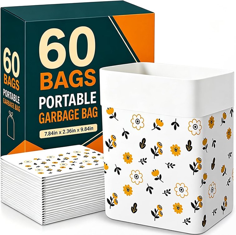SET OF 2 Car Garbage Bin Bags Waterproof Seal Disposable Car Trash Truck Bags (60 Count(White))